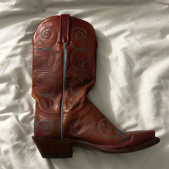 Lucchese Brown and Blue Embroidered Heeled Boots - Picture 4 of 10